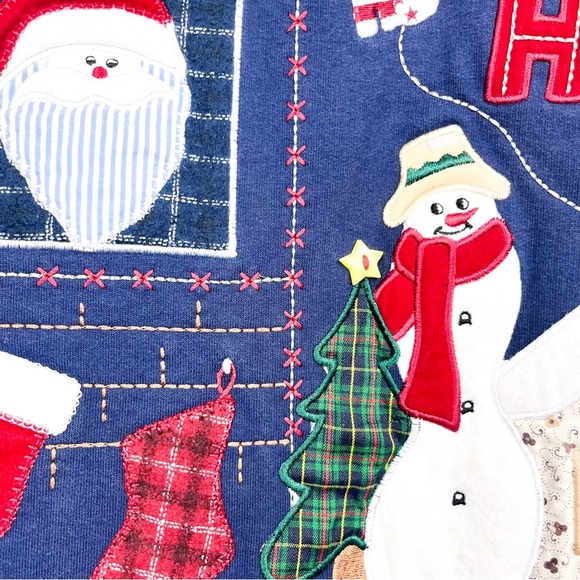 Bobbie Brooks Blue Vintage Style Textured Christmas Holiday Sweater - Picture 7 of 14